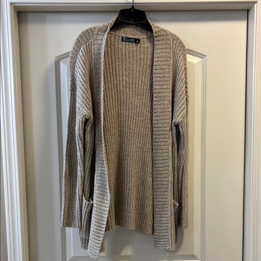 New York & Company Tan Cardigan Sweater with Shawl Collar